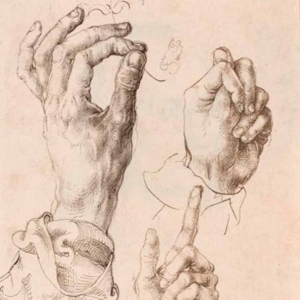 Durer, Three studies of the artists left hand, c 1493-94 pen and ink
